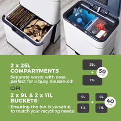 Tower Ozone Recycling Sensor Bin, 50L, Hands Free Opening, Carbon Filter, White T938021WHT