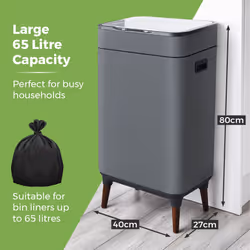 Tower Ozone Sensor Bin with Legs, 65L, Hands Free Opening, Carbon Filter, Grey T938022GRY