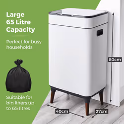 Tower Ozone Sensor Bin with Legs, 65L, Hands Free Opening, Carbon Filter, White T938022WHT