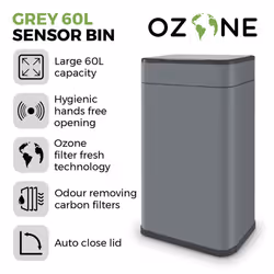 Tower Ozone Sensor Bin, 60L, Hands Free Opening, Carbon Filter, Grey T938023GRY