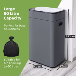 Tower Ozone Sensor Bin, 60L, Hands Free Opening, Carbon Filter, Grey T938023GRY