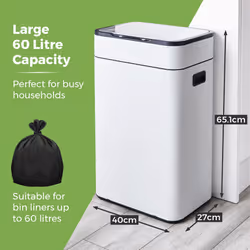 Tower Ozone Sensor Bin, 60L, Hands Free Opening, Carbon Filter, White T938023WHT