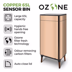 Tower Ozone Sensor Bin with Legs, 65L, Hands Free Opening, Carbon Filter, Copper T938022COP