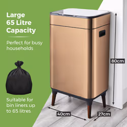 Tower Ozone Sensor Bin with Legs, 65L, Hands Free Opening, Carbon Filter, Copper T938022COP
