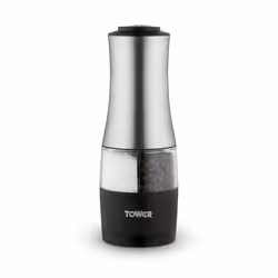Tower T832248 Dual Electric Salt & Pepper Mill, Battery Operated with Adjustable Ceramic Grinders, Stainless Steel, Black