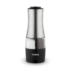 Tower T832248 Dual Electric Salt & Pepper Mill, Battery Operated with Adjustable Ceramic Grinders, Stainless Steel, Black