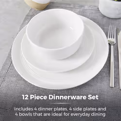 Tower T867023WHT Porcelain Dinnerware Set, 12 Pieces, White