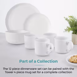 Tower T867023WHT Porcelain Dinnerware Set, 12 Pieces, White - Additional view 6