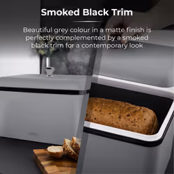 Tower T826136GRY Sera Bread Bin Grey and Smoked Trim, Stainless Steel T826136GRY