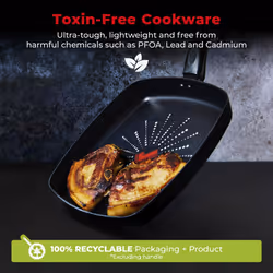 Tower SmartStart Classic Aluminium Grill Pan, Easy Clean Aeroglide Non-Stick, Oven Safe, Long Lasting, Black T700307 - Additional view 6
