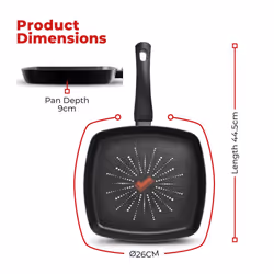 Tower SmartStart Classic Aluminium Grill Pan, Easy Clean Aeroglide Non-Stick, Oven Safe, Long Lasting, Black T700307 - Additional view 8