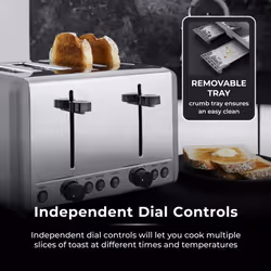 Tower Sera 4 Slice Toaster With Smoked Chrome Trim Grey - Additional view 6
