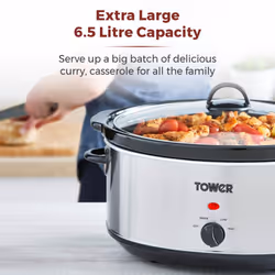 Tower T16040 Slow Cooker with 3 Heat Settings and Removable Dishwasher Safe Pot, 6.5 Litre, Stainless Steel - Additional view 3