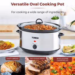 Tower T16040 Slow Cooker with 3 Heat Settings and Removable Dishwasher Safe Pot, 6.5 Litre, Stainless Steel - Additional view 5