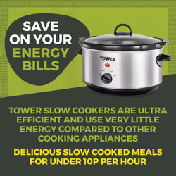 Tower T16039Y Slow Cooker with 3 Heat Settings and Removable Dishwasher Safe Pot, 3.5 Litre, Stainless Steel