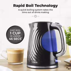 Tower T10083BLK Sonar Textured Kettle with Large Viewing Window & Blue Light, 360 Degree Base, 3000W, 1.7L, Black - Additional view 2