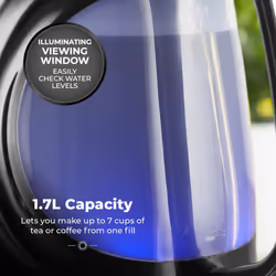 Tower T10083BLK Sonar Textured Kettle with Large Viewing Window & Blue Light, 360 Degree Base, 3000W, 1.7L, Black - Additional view 4