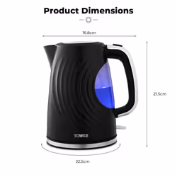 Tower T10083BLK Sonar Textured Kettle with Large Viewing Window & Blue Light, 360 Degree Base, 3000W, 1.7L, Black - Additional view 7