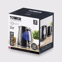 Tower T10083BLK Sonar Textured Kettle with Large Viewing Window & Blue Light, 360 Degree Base, 3000W, 1.7L, Black - Additional view 9