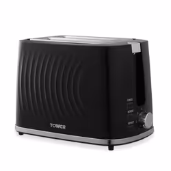 Tower T20090BLK 2-Slice Toaster with 7 Browning Levels, Defrost, Reheat & Cancel Settings, Removable Crumb Tray, 650W, Black