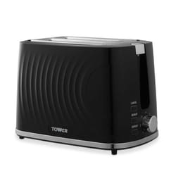 Tower T20090BLK 2-Slice Toaster with 7 Browning Levels, Defrost, Reheat & Cancel Settings, Removable Crumb Tray, 650W, Black