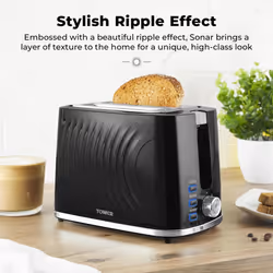 Tower T20090BLK 2-Slice Toaster with 7 Browning Levels, Defrost, Reheat & Cancel Settings, Removable Crumb Tray, 650W, Black