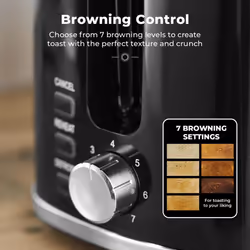 Tower T20090BLK 2-Slice Toaster with 7 Browning Levels, Defrost, Reheat & Cancel Settings, Removable Crumb Tray, 650W, Black - Additional view 4