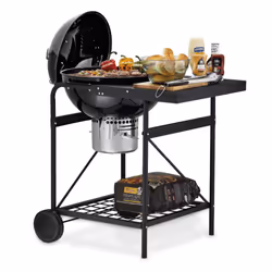 Tower Kettle Grill, Built-in Side Table, Removable Lid, Storage Holder, Airflow Vent, Black T978572