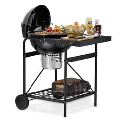 Tower Kettle Grill, Built-in Side Table, Removable Lid, Storage Holder, Airflow Vent, Black T978572