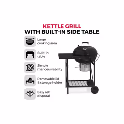 Tower Kettle Grill, Built-in Side Table, Removable Lid, Storage Holder, Airflow Vent, Black T978572