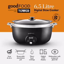Tower GF16011 slow cooker 6.5 L 290 W Black, Stainless steel