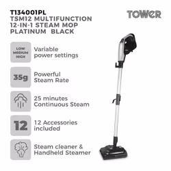 Tower T134001PL steam cleaner Steam mop 0.36 L 1300 W Black, Platinum - Additional view 2