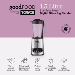 Tower GF12013 blender 1.5 L Tabletop blender 1200 W Black, Stainless steel