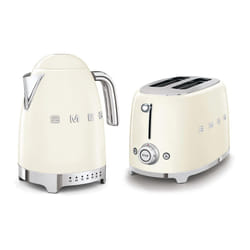 Smeg 50's Style Retro Range Breakfast Set, Variable Temperature Kettle & Multi-Functional Control 2-Slice 950W Toaster, Cream, KLF04CRUK/ TSF01CRUK