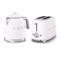 Smeg 50s Style Retro Range Breakfast Set, 0.8L 1400W Mini Kettle and Multi-Functional Control 2-Slice 950W Toaster, White, KL ...