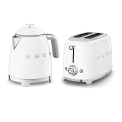 Smeg 50s Style Retro Range Breakfast Set, 0.8L 1400W Mini Kettle and Multi-Functional Control 2-Slice 950W Toaster, White, KLF05WHUK/ TSF01WHUK