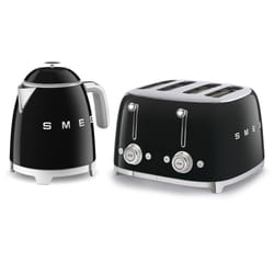 Smeg 50's Style Retro Range Breakfast Set, 0.8L 1400W Mini Kettle and Multi-Functional Control 4-Slice 2000W Toaster, Black, KLF05BLUK/ TSF03BLUK