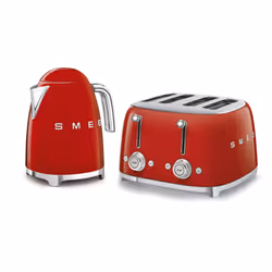 Smeg 50's Style Retro Range Breakfast Set, 1.7L 3000W Kettle and Multi-Functional Control 4-Slice 2000W Toaster, Red, KLF03RD ...