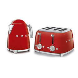 Smeg 50's Style Retro Range Breakfast Set, 1.7L 3000W Kettle and Multi-Functional Control 4-Slice 2000W Toaster, Red, KLF03RDUK/ TSF03RDUK