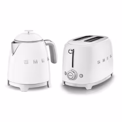 Smeg 50s Style Retro Range Breakfast Set, 0.8L 1400W Mini Kettle & Multi-Functional Control 4-Slice 2000W Toaster, White, KLF ...