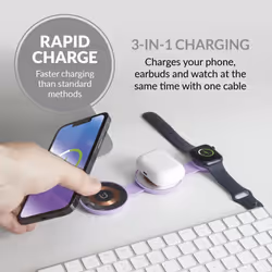 3-in-1 Ultra Compact Wireless MagSafe Charger for Apple iPhone, Samsung and phones with wireless charging. Apple Watch and Apple AirPods 15W, Green