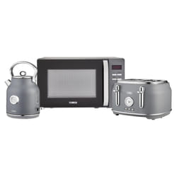 Tower Renaissance Kitchen Set, 1.7L Quite Boil Kettle & 4 Slice Toaster & 20L Microwave, Grey, T10063GRY, T20065GRY, T24039GRY
