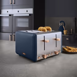 Tower Cavaletto Kitchen Set, 1.7L Rapid Boil Kettle & 4 Slice Toaster, Midnight Blue and Rose Gold, T10044MNB, T20051MNB