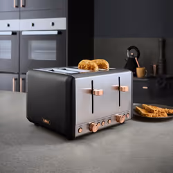 Tower Cavaletto Kitchen Set, 1.7L Rapid Boil Kettle & 4 Slice Toaster, Black and Rose Gold, T10044RG, T20051RG