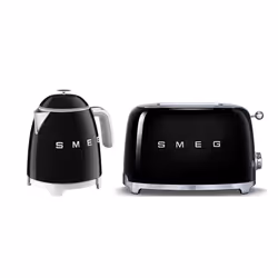 Smeg 50's Style Retro Range Breakfast Set, 0.8L 1400W Mini Kettle and Multi-Functional Control 2-Slice 950W Toaster, Black, K ...