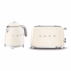 Smeg 50's Style Retro Range Breakfast Set, 0.8L 1400W Mini Kettle and Multi-Functional Control 2-Slice 950W Toaster, Cream, K ...