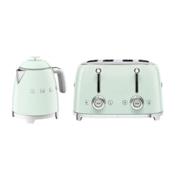 Smeg 50's Style Retro Range Breakfast Set, 0.8L 1400W Mini Kettle and Multi-Functional Control 4-Slice 2000W Toaster, Pastel Green