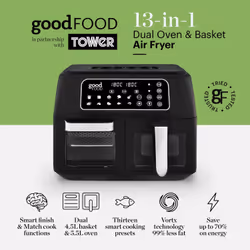 Tower GF17015 fryer Double 10 L Stand-alone 2400 W Hot air fryer Black