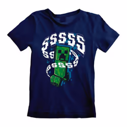 Children's Minecraft Creepers Navy Crew Neck T-Shirt - Small