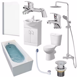 Bathroom Suite 1700mm Single Ended Bath Screen Toilet Basin Vanity Taps Shower
